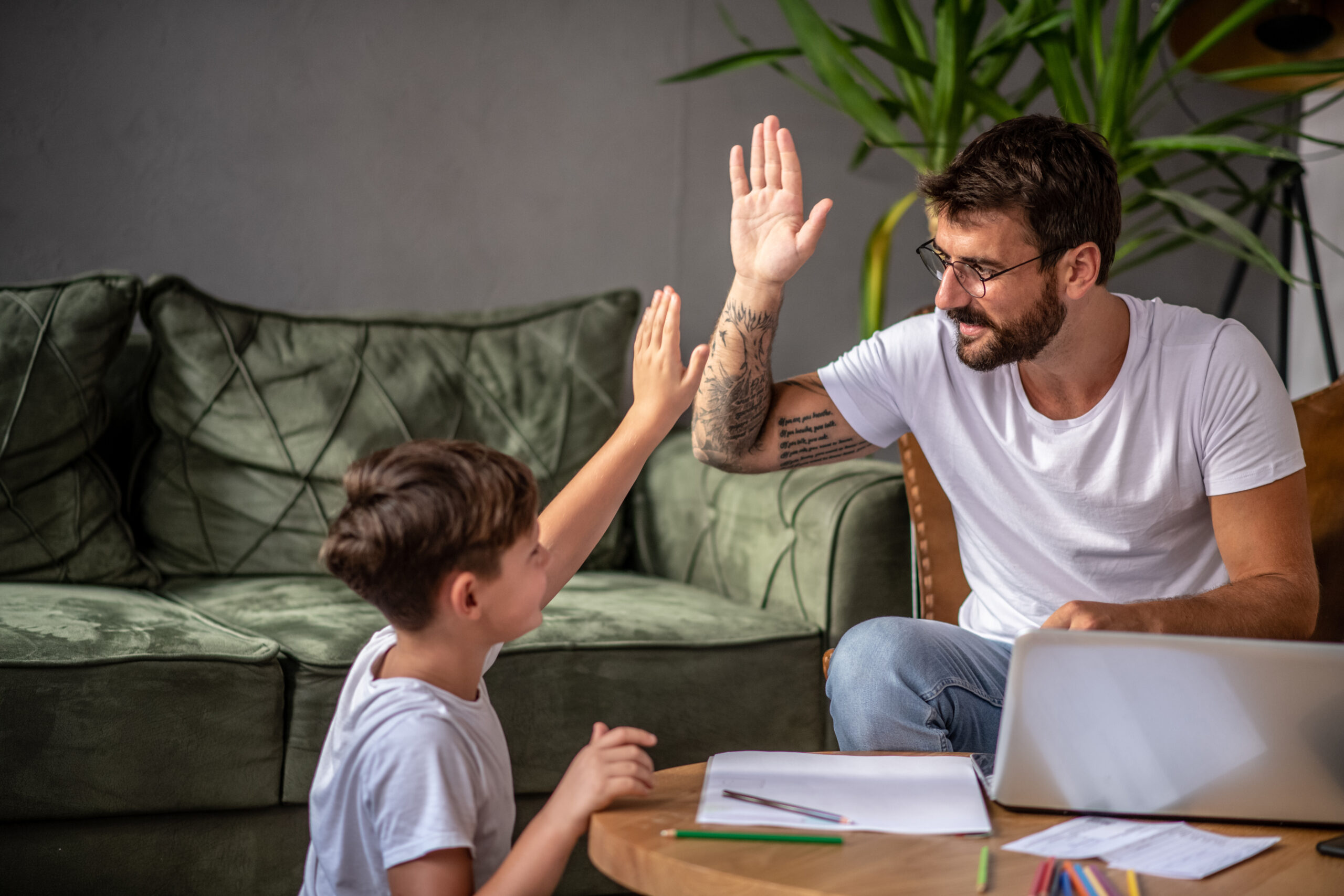 The father and son agreed to play and hang out as soon as the father finished the online business